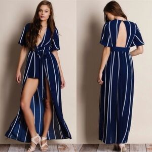 Navy Blue Striped Maxi Dress